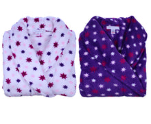 Load image into Gallery viewer, Slenderella Ladies Luxurious Star Print Soft Fleece Dressing Gown (Cream or Purple)