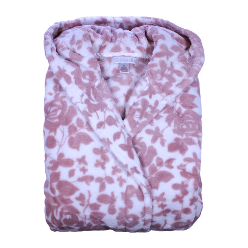 Slenderella Ladies Super Soft Floral Fleece Bath Robe (Blush)