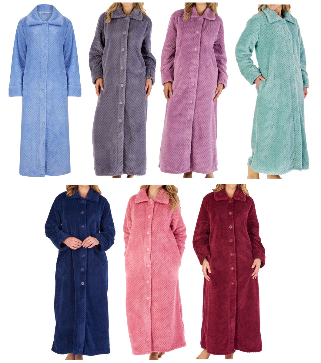 Slenderella Button Up Ankle Length Waffle Fleece Dressing Gown (7 Colo ...