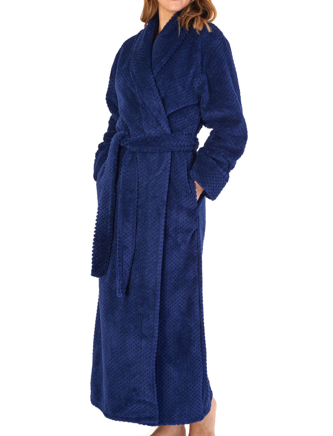 Slenderella Shawl Collar Waffle Fleece Long Dressing Gown (7 Colours)