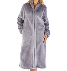 Ladies Slenderella Luxury Flannel Fleece Zip Up Dressing Gown (6 Colours)
