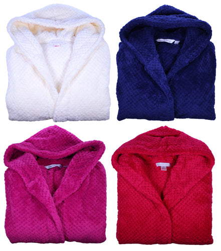 Slenderella Ladies Hooded Waffle Fleece Dressing Gown (4 Colours)