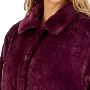 Slenderella Button Front Dressing Gown with Faux Fur Collar (4 Colours)