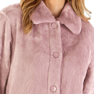 Slenderella Button Front Dressing Gown with Faux Fur Collar (4 Colours)
