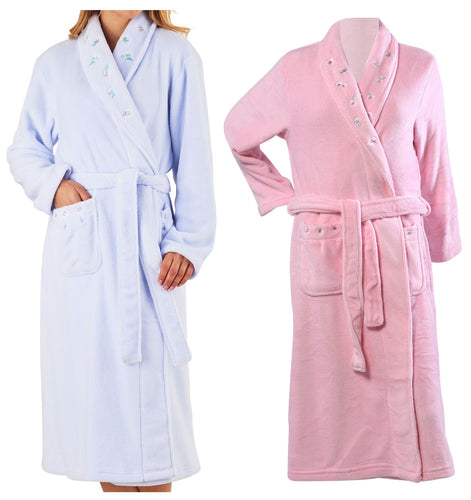 Slenderella Ladies Floral Embroidered Shawl Collar Dressing Gown (2 Colours)