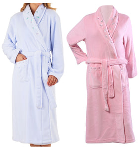 Slenderella Ladies Floral Embroidered Shawl Collar Dressing Gown (2 Colours)