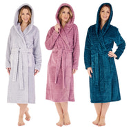 Slenderella Ladies Chevron Fleece Hooded Dressing Gown (3 Colours)