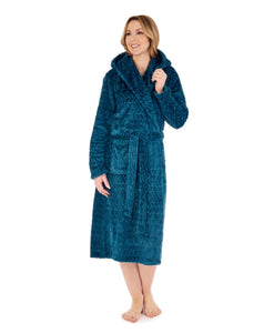 Slenderella Ladies Chevron Fleece Hooded Dressing Gown (3 Colours)