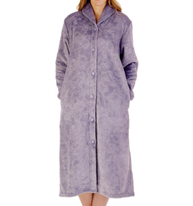 Slenderella Ladies Embossed Fleece Button Up Dressing Gown (4 Colours)
