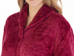 Slenderella Ladies Embossed Fleece Button Up Dressing Gown (4 Colours)