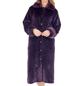 Slenderella Zebra Fleece Button Dressing Gown with Faux Fur Collar (3 Colours)