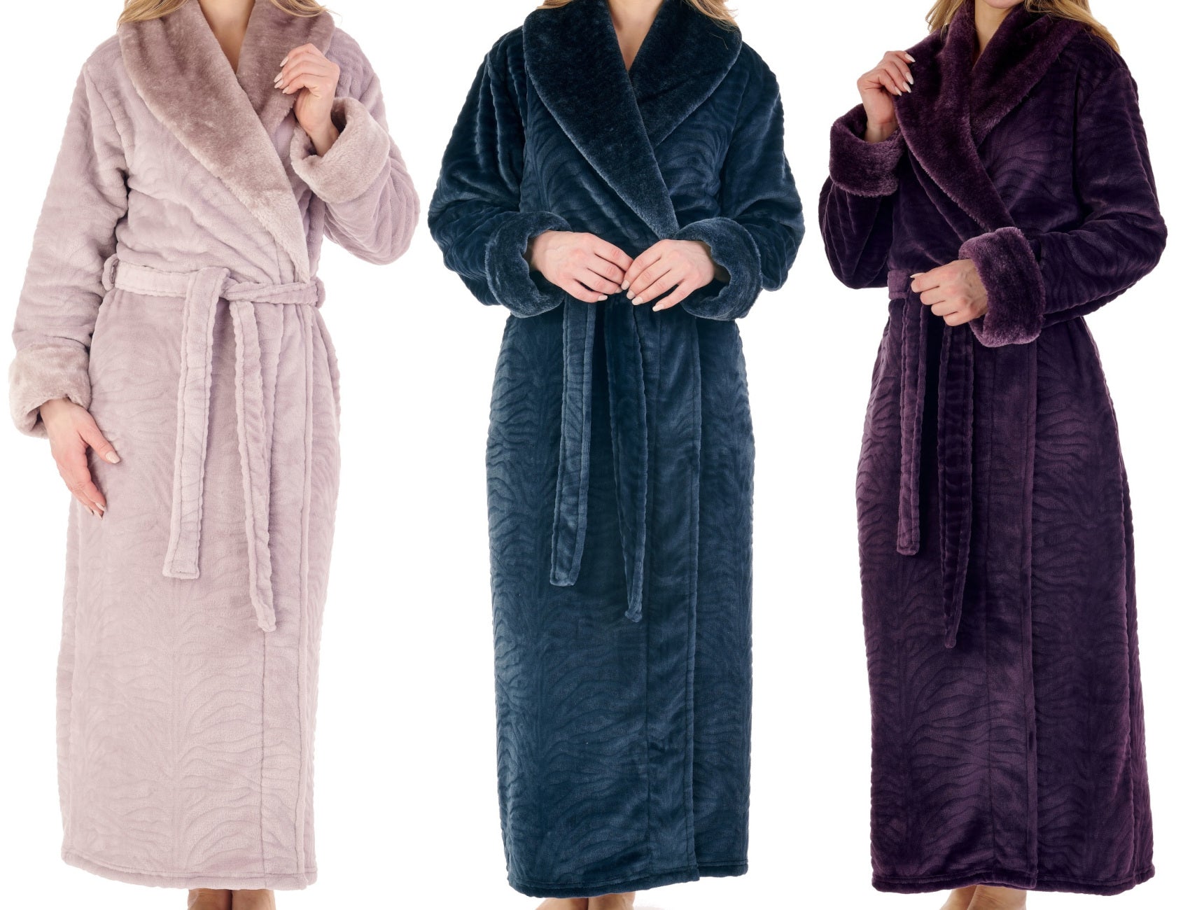 Slenderella Zebra Fleece Faux Fur Shawl Collar Dressing Gown 3 Colours
