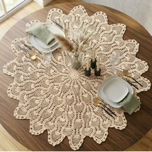 Load image into Gallery viewer, Crochet Lace Tablecloth 36" Round 100% Cotton Traditional Table Topper (White or Natural)