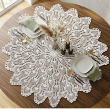 Load image into Gallery viewer, Crochet Lace Tablecloth 36" Round 100% Cotton Traditional Table Topper (White or Natural)
