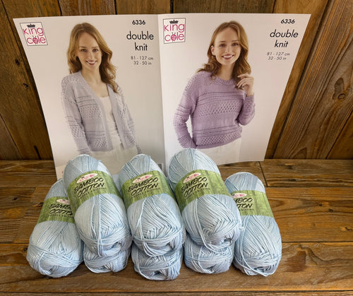 King Cole Knitting Pattern 6336 & Bamboo Cotton Yarn Bundle DK