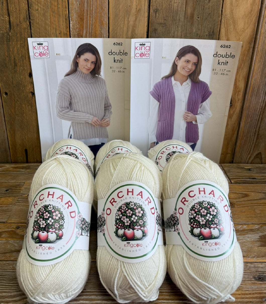 King Cole Knitting Pattern 6262 & Orchard DK Yarn Bundle