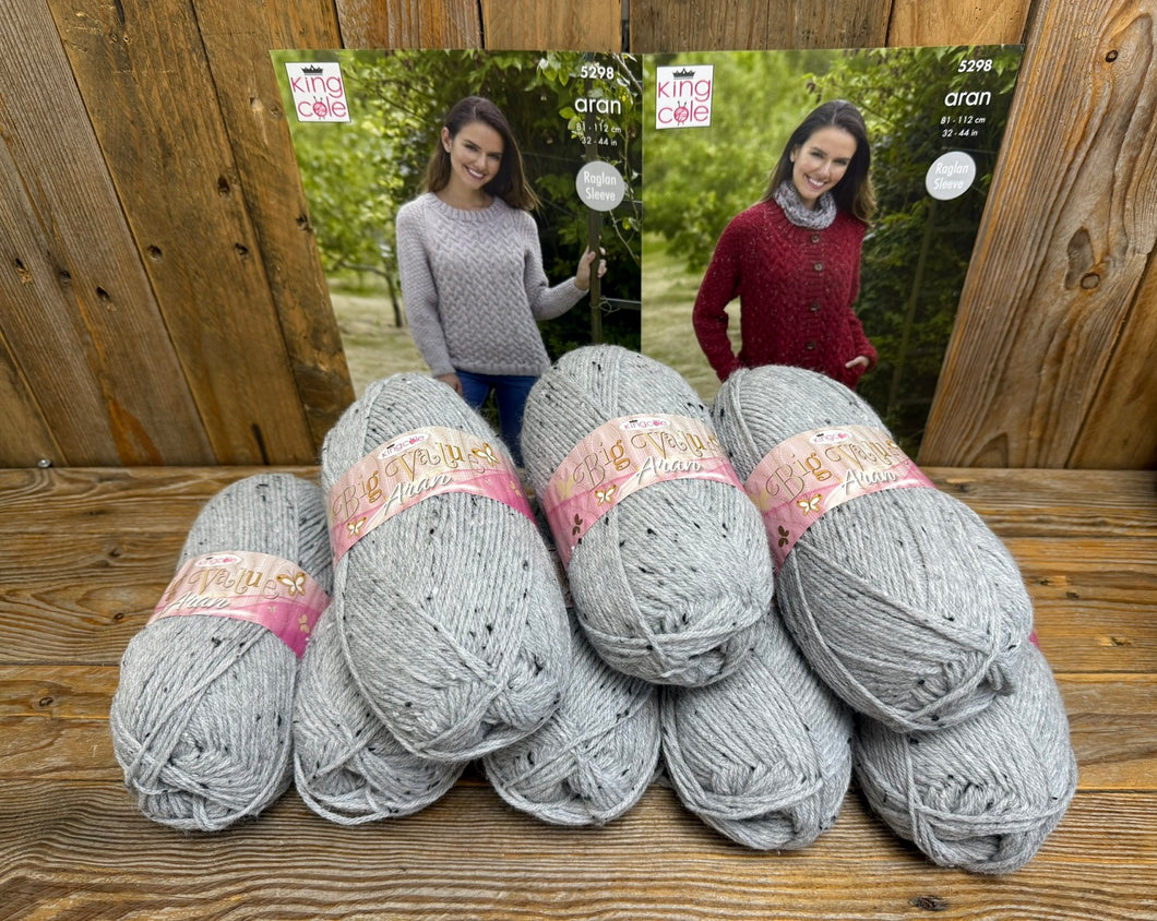 King Cole Knitting Pattern 5298 & Big Value Aran Yarn Bundle