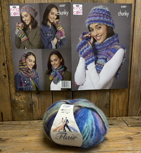 King Cole Knitting Pattern 6387 & Flair Chunky Yarn Bundle