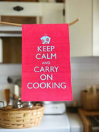 Keep Calm And Carry On Cooking Red Tea Towel