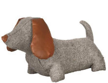 Load image into Gallery viewer, Dog Door Stop - Tweed &amp; Faux Leather (Dachshund or Scottie)