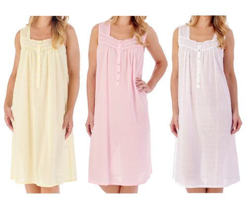 Slenderella Ladies Sleeveless Circular Dobby Dot Cotton Nightie (3 Colours)