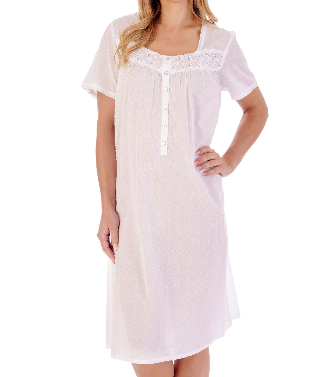 Slenderella Ladies Short Sleeve Circular Dobby Dot Cotton Nightie (3 Colours)