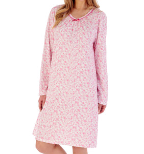 Slenderella Long Sleeve Ditsy Floral Jersey Nightie (3 Colours)