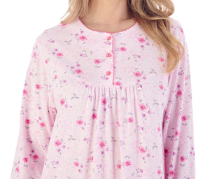 Slenderella Ladies Floral Picot Trim Long Sleeved Nightdress (3 Colours)