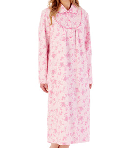 Slenderella Ladies Floral Flannel Peter Pan Collar Nightdress (3 Colours)