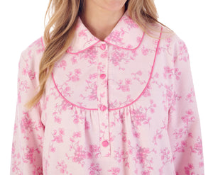 Slenderella Ladies Floral Flannel Peter Pan Collar Nightdress (3 Colours)