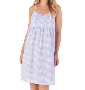 Slenderella Ladies Gingham & Flower Design Chemise (Blue or Pink)