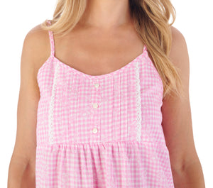 Slenderella Ladies Gingham & Flower Design Chemise (Blue or Pink)