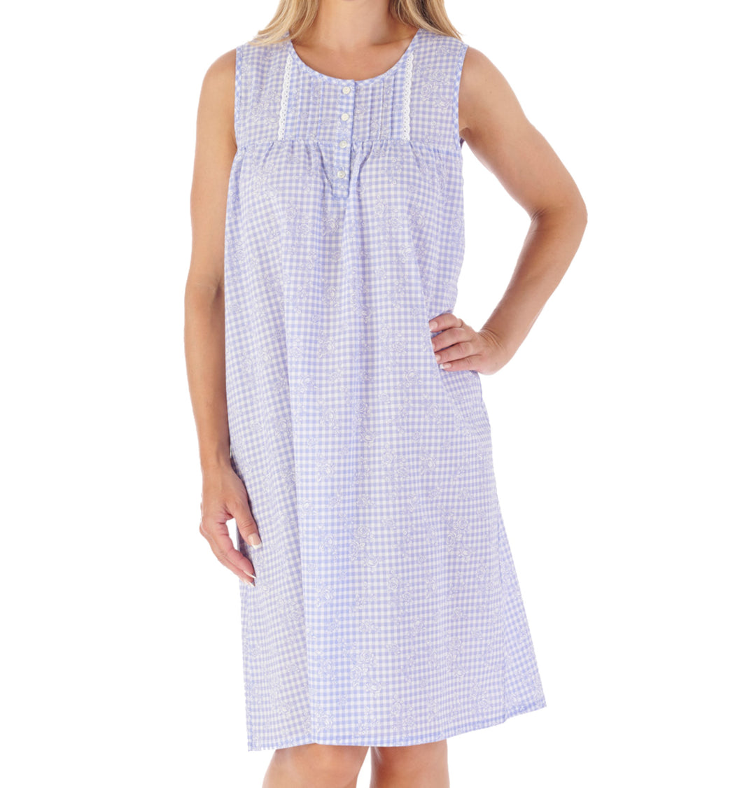 Slenderella Gingham & Flower Design Sleeveless Cotton Nightie (2 Colours)