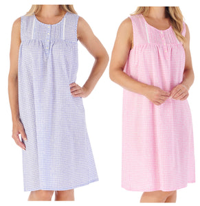 Slenderella Gingham & Flower Design Sleeveless Cotton Nightie (2 Colours)