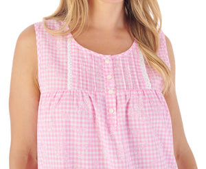 Slenderella Gingham & Flower Design Sleeveless Cotton Nightie (2 Colours)