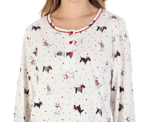 Slenderella Scottie Dog Long Sleeve Jersey Cotton Nightie