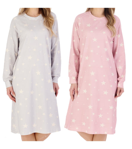 Slenderella Star Print Jersey Long Sleeve Nightie (2 Colours)