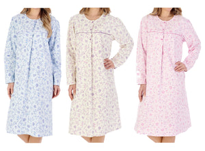 Slenderella Floral Flannel Cotton Long Sleeve Nightdress (3 Colours)