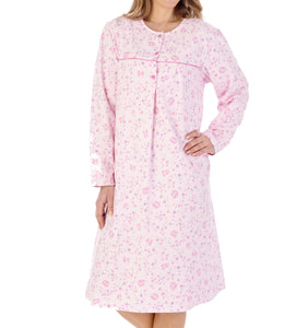 Slenderella Floral Flannel Cotton Long Sleeve Nightdress (3 Colours)