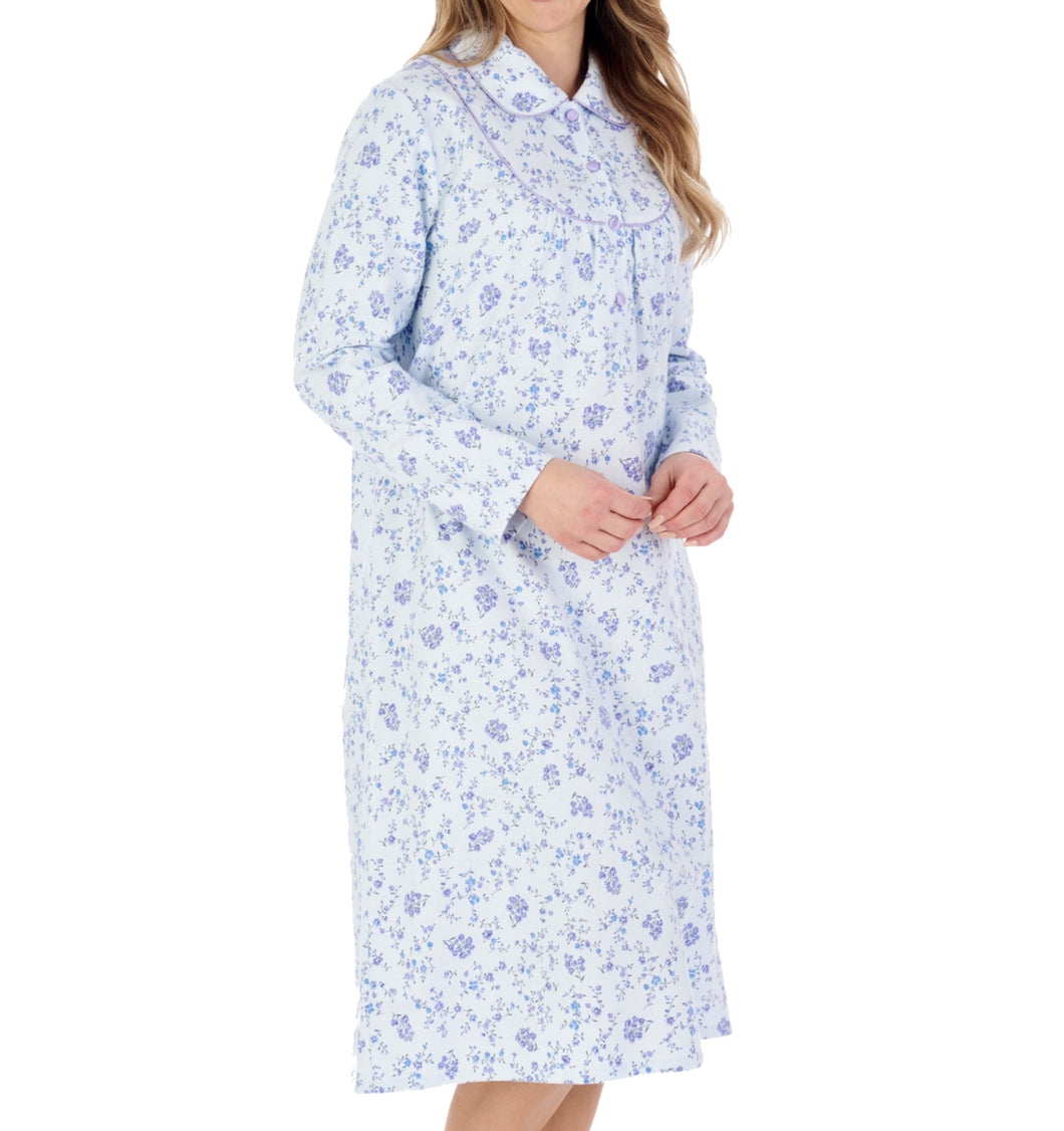 Slenderella Ladies Floral Peter Pan Collar Flannel Nightdress (3 Colours)