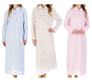 Slenderella Ladies Floral Flannel Ankle Length Nightdress (3 Colours)