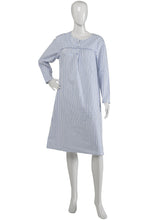Load image into Gallery viewer, Slenderella Ladies Striped Cotton Nightdress with Button Detail (Blue or Pink)