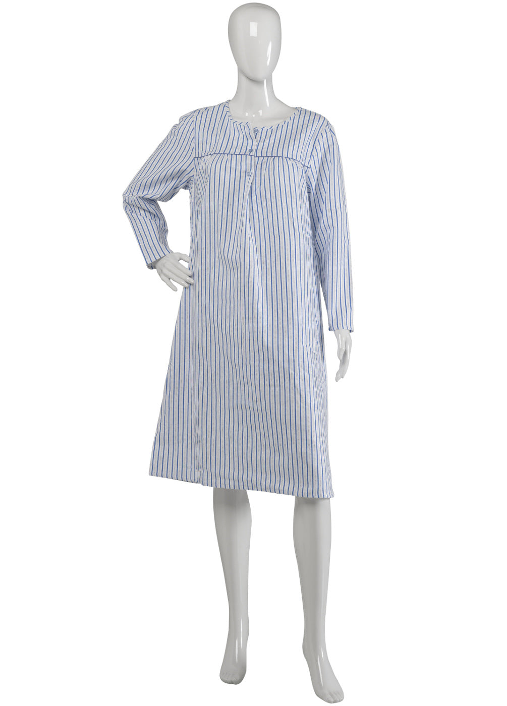 Slenderella Ladies Striped Cotton Nightdress with Button Detail (Blue or Pink)