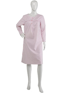 Slenderella Ladies Striped Cotton Nightdress with Button Detail (Blue or Pink)