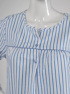 Slenderella Ladies Striped Cotton Nightdress with Button Detail (Blue or Pink)