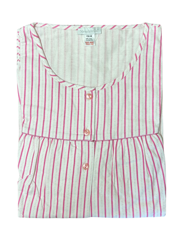 Slenderella Ladies Striped Cotton Nightdress with Button Detail (Blue or Pink)