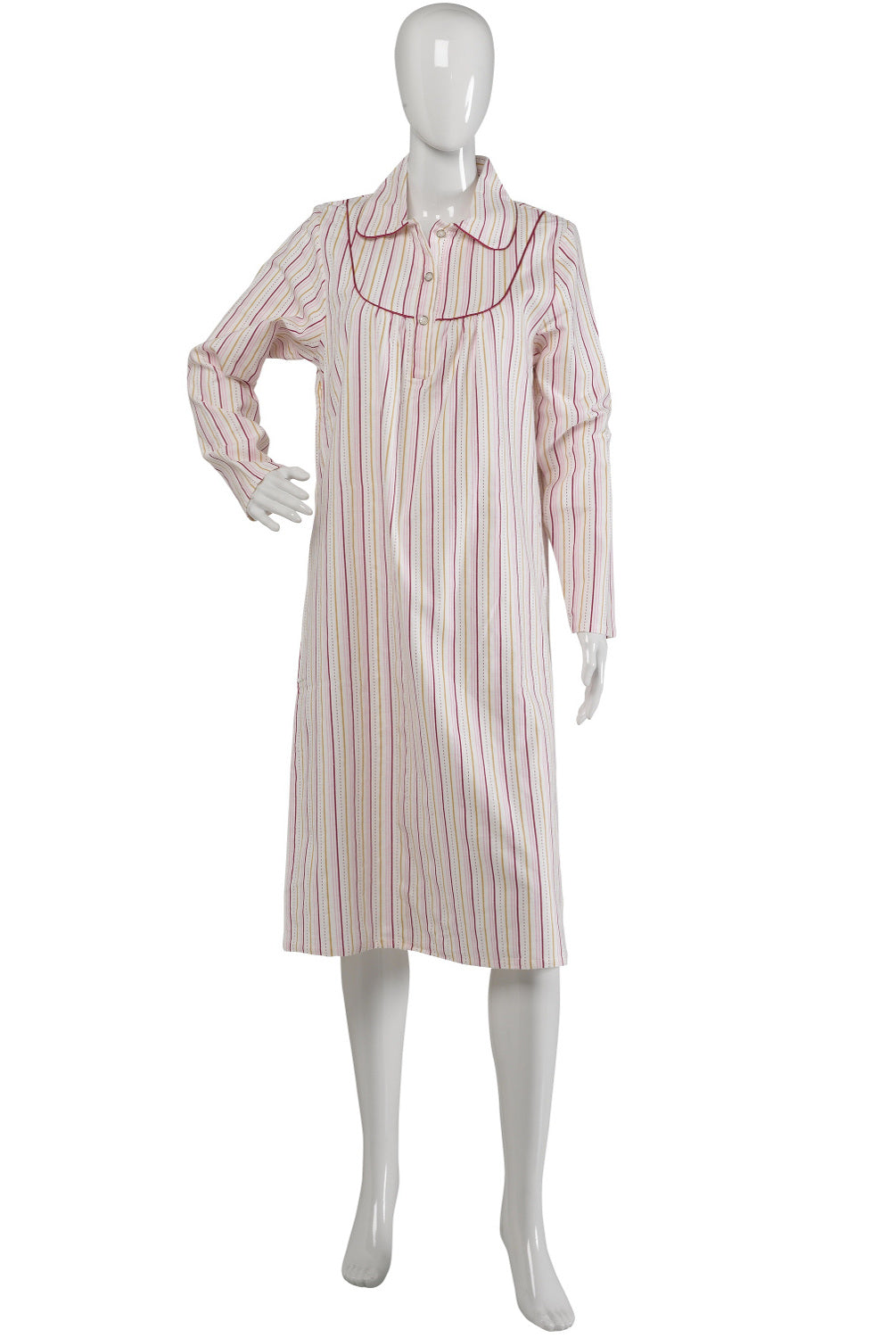 Slenderella Ladies Striped Cotton Long Sleeved Nightshirt with Collar UK 10-22 (Blue or Pink)