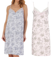 Slenderella Ladies Sketch Floral Print Jersey Chemise (Grey or Pink)