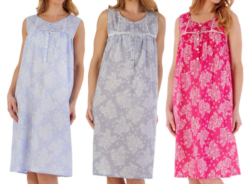 Slenderella Modern Floral Print Sleeveless Nightie (3 Colours)