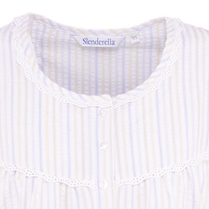 Slenderella Ladies Seersucker Stripe Short Sleeved Nightie UK 10-30 (Blue or Pink)